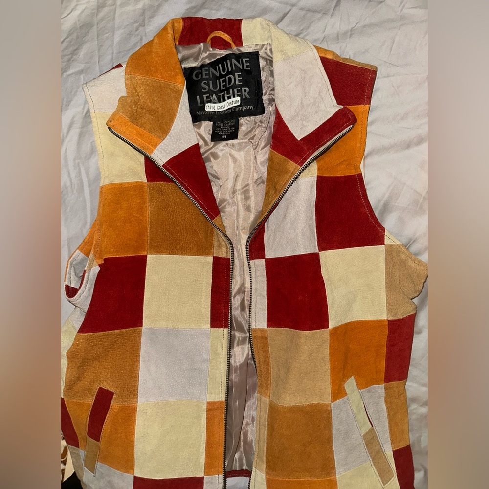 Colorful Checkered Suede Leather Vest